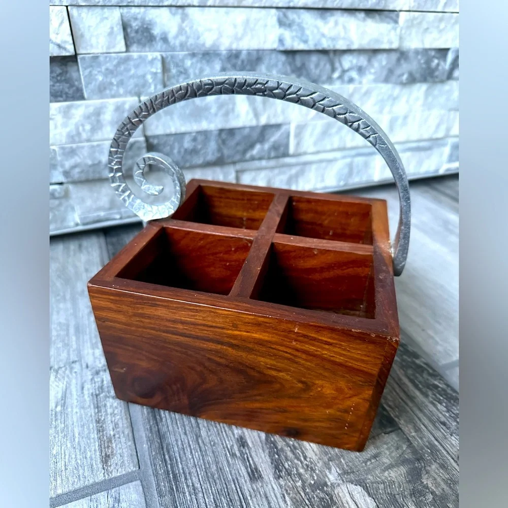 Wood with Metal Handle Cutlery Caddy for Silverware/Flatware or Art Organizer